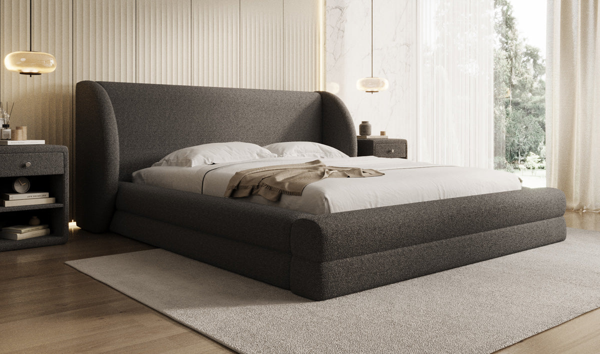 Designer Polsterbett Liv in Teddy Bouclé mit Stauraum