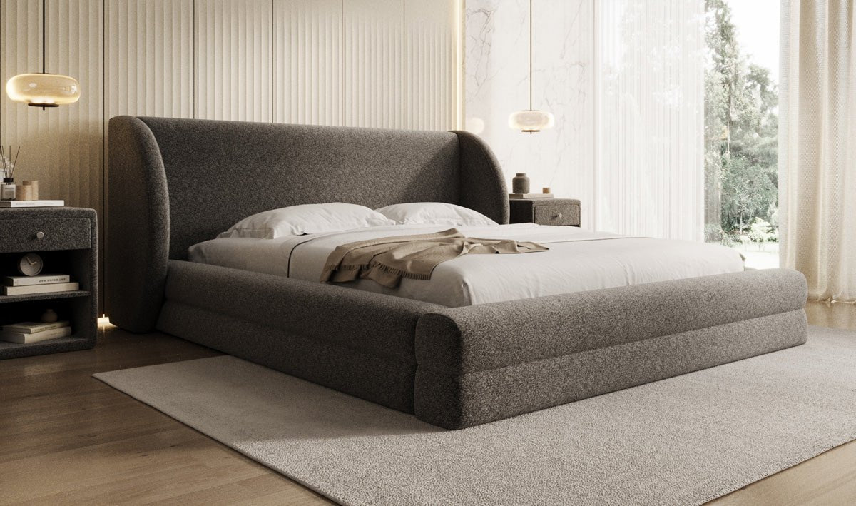 Designer Polsterbett Liv in Strukturstoff mit Stauraum