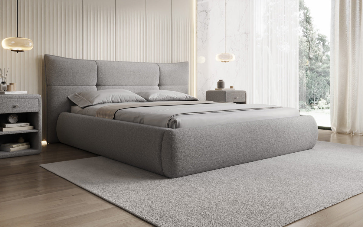 Designer Polsterbett Gioia in Teddy Bouclé mit Stauraum