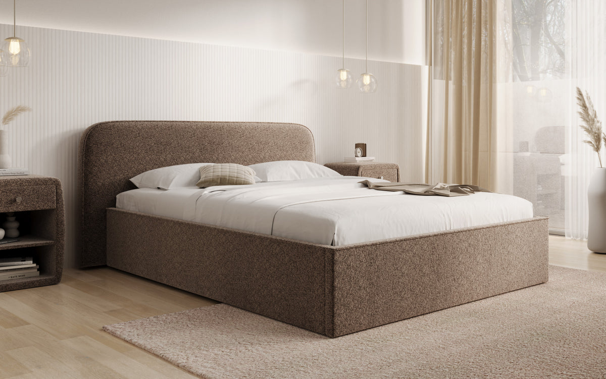 Designer Polsterbett Nola in Strukturstoff mit Stauraum