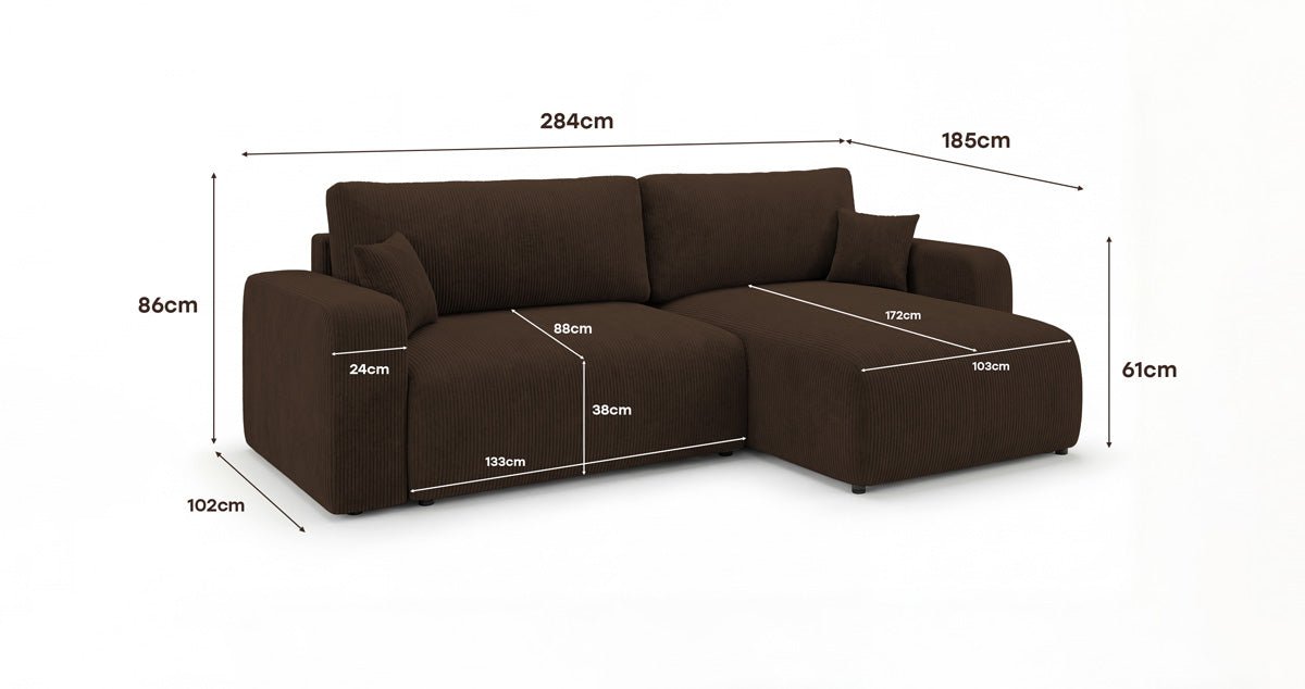 Designer Sofa Noma mit Schlaf- und Klappfunktion in Cord