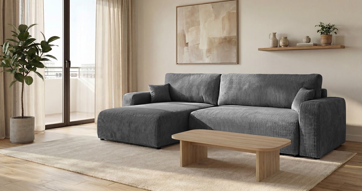 Designer Sofa Noma mit Schlaf- und Klappfunktion in Cord