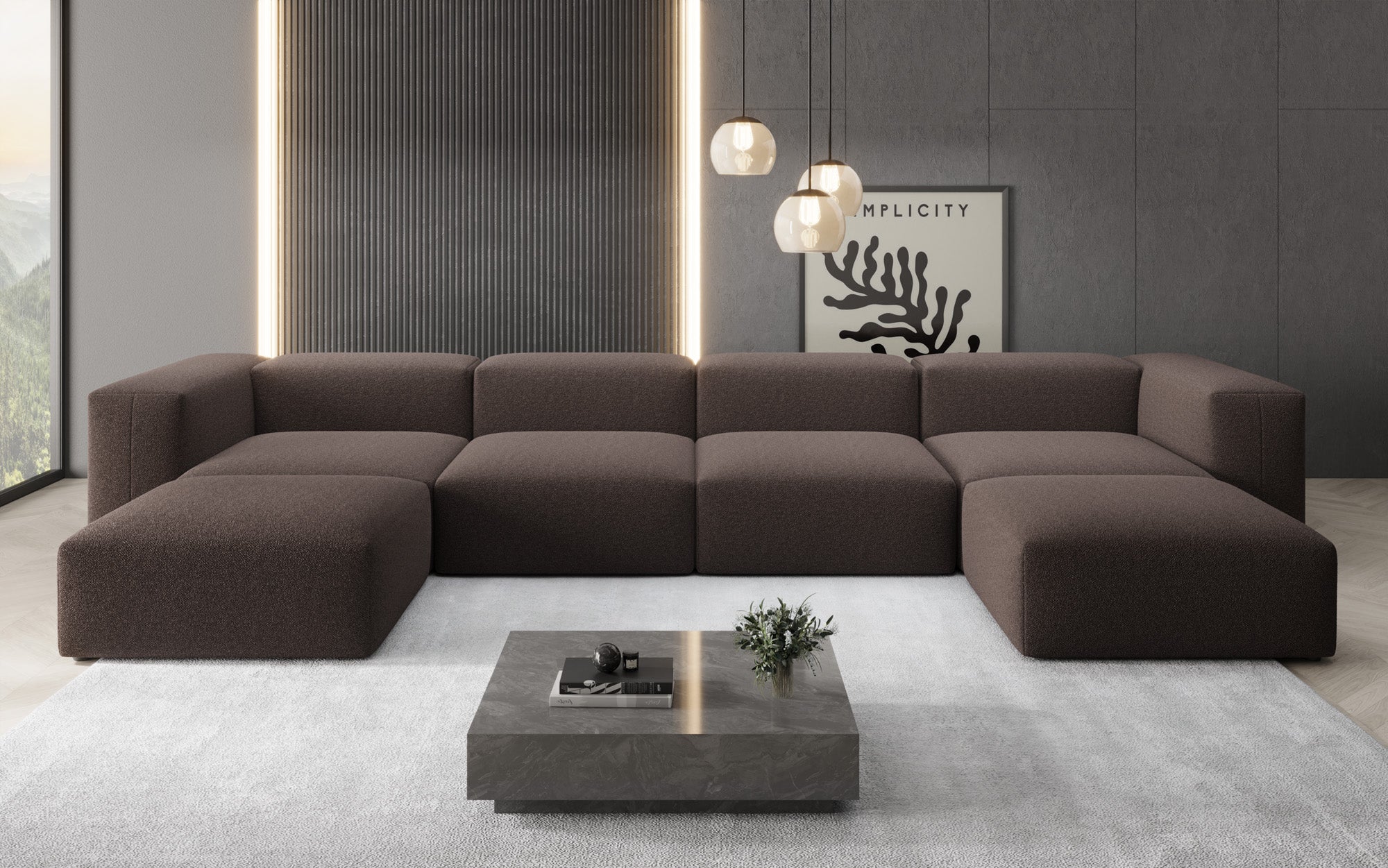 Designer U Sofa Snug in Bouclé