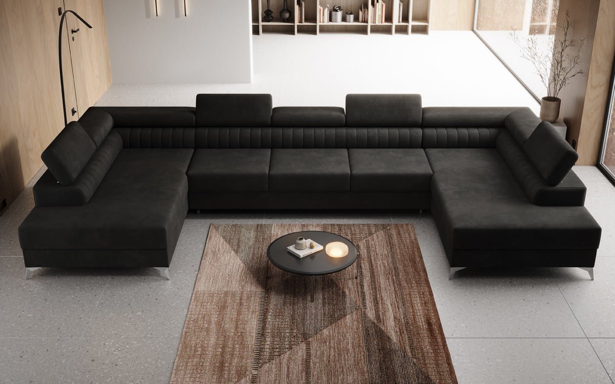 Designer Sofa Aurea U XXL mit Schlaf- und Klappfunktion in Samt