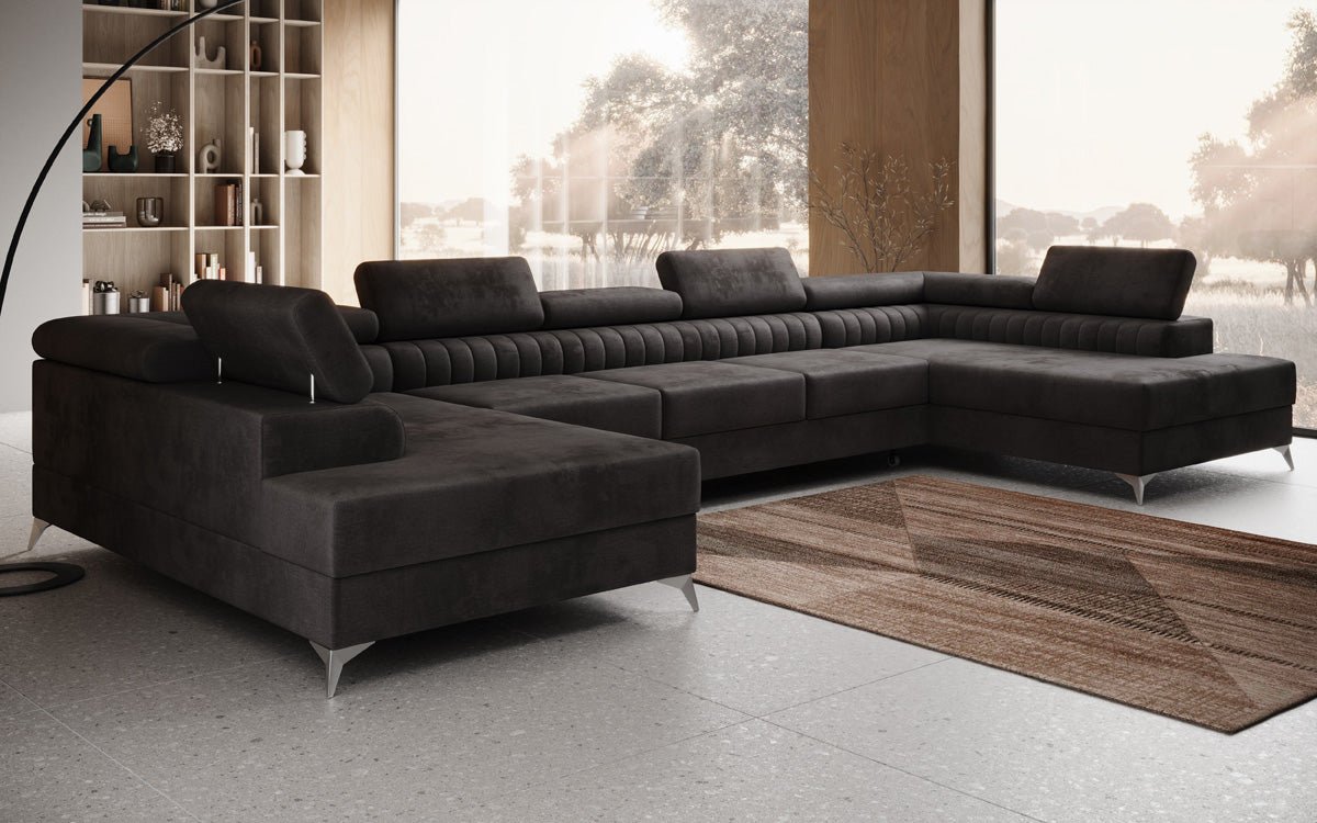 Designer Sofa Aurea U XXL mit Schlaf- und Klappfunktion in Samt