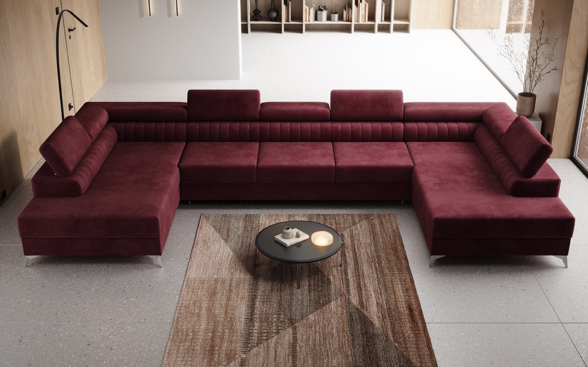 Designer Sofa Aurea U XXL mit Schlaf- und Klappfunktion in Samt