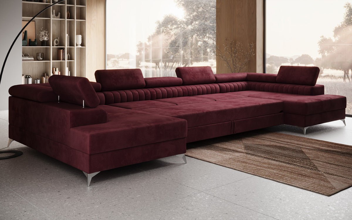 Designer Sofa Aurea U XXL mit Schlaf- und Klappfunktion in Samt