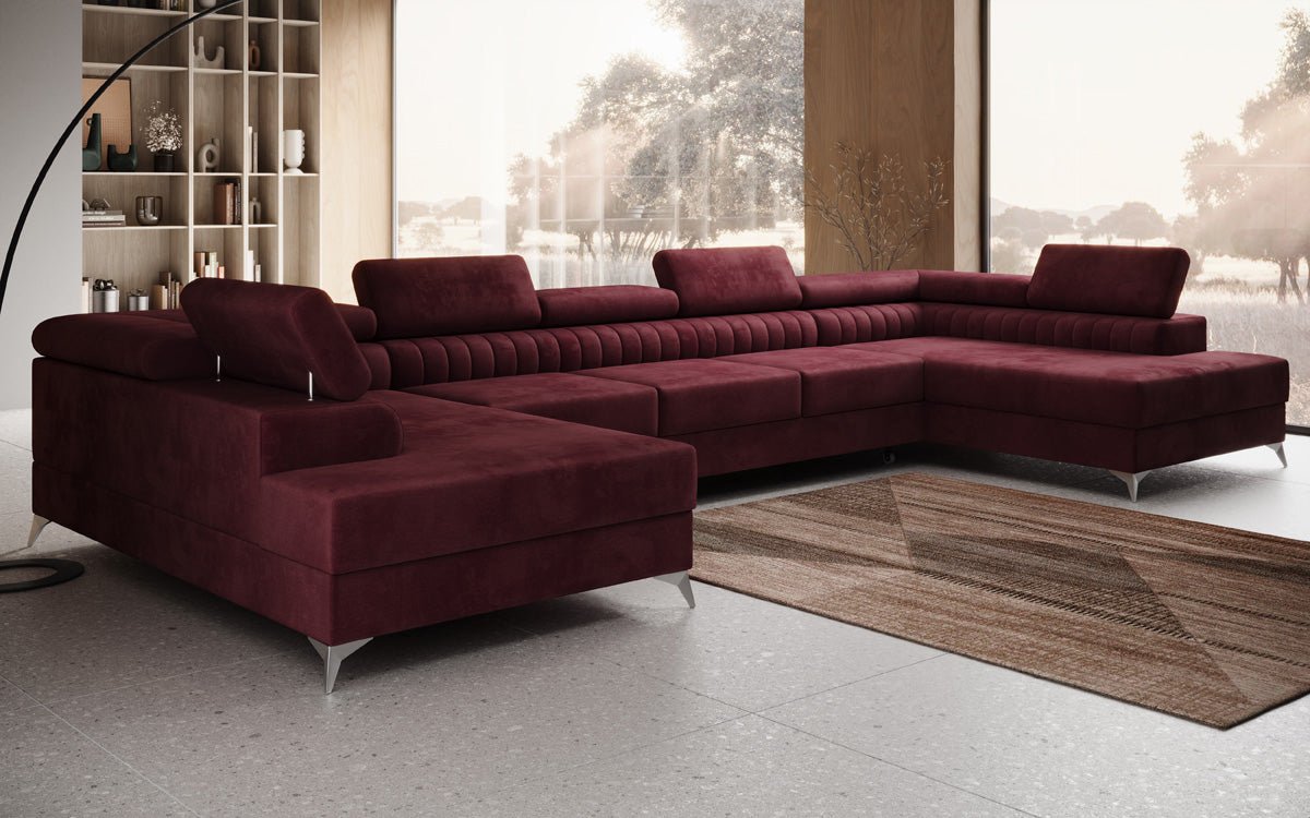 Designer Sofa Aurea U XXL mit Schlaf- und Klappfunktion in Samt
