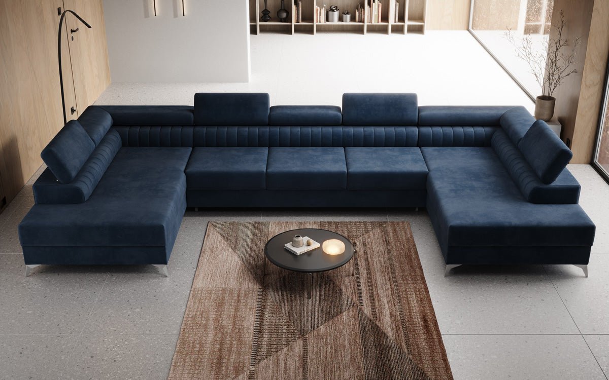 Designer Sofa Aurea U XXL mit Schlaf- und Klappfunktion in Samt