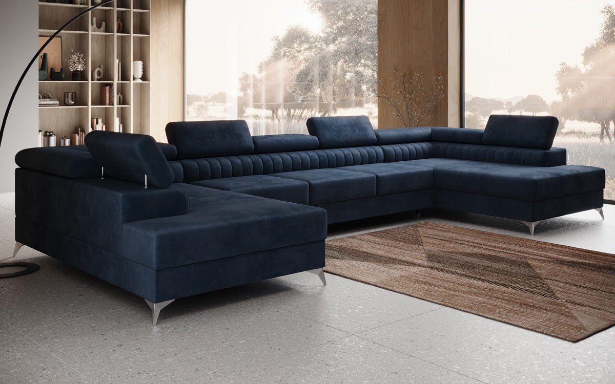 Designer Sofa Aurea U XXL mit Schlaf- und Klappfunktion in Samt