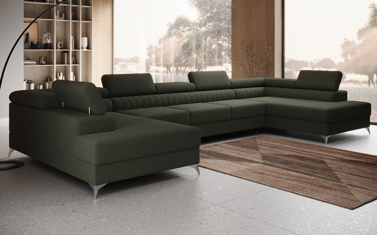 Designer Sofa Aurea U XXL mit Schlaf- und Klappfunktion in Bouclé