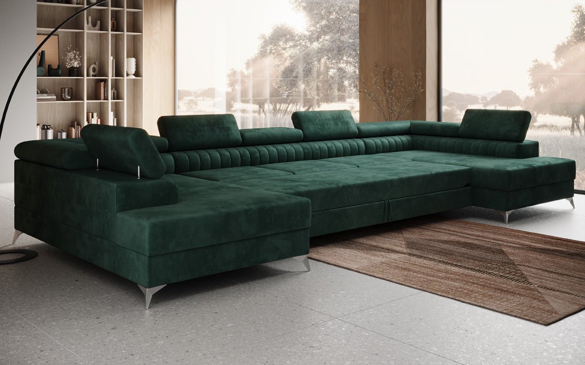 Designer Sofa Aurea U XXL mit Schlaf- und Klappfunktion in Samt