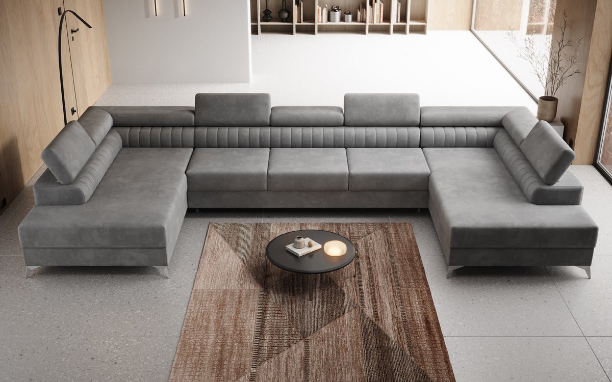 Designer Sofa Aurea U XXL mit Schlaf- und Klappfunktion in Samt