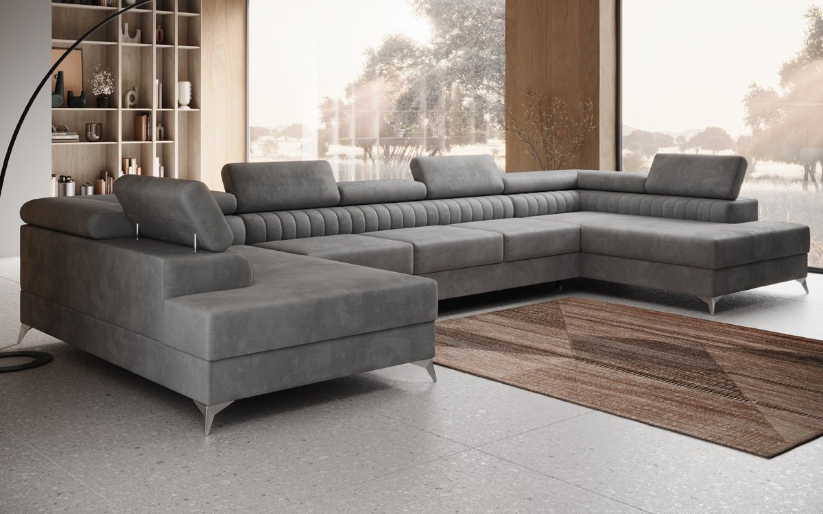 Designer Sofa Aurea U XXL mit Schlaf- und Klappfunktion in Samt