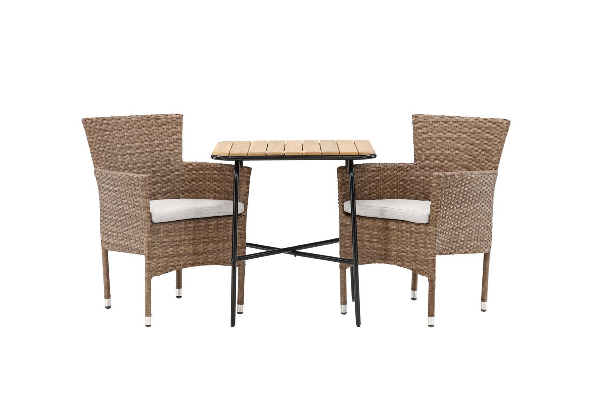 Garten Cafegruppe Rieva – 3-teiliges Gartenmöbel-Set mit Tisch aus Akazie und Stahl