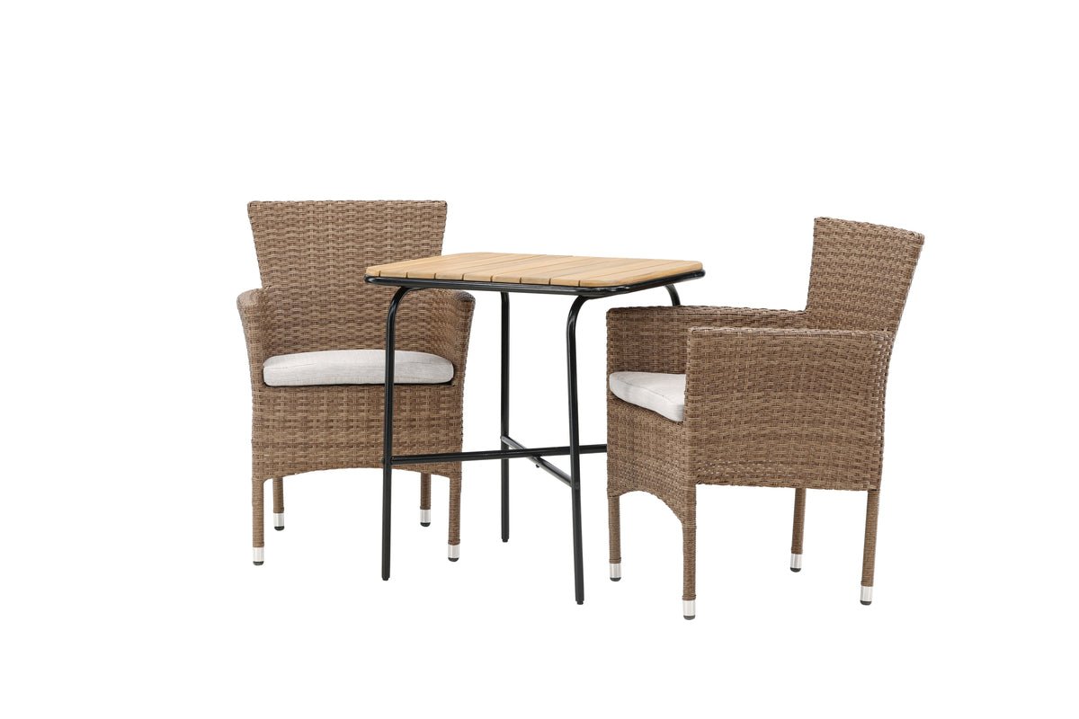 Garten Cafegruppe Rieva – 3-teiliges Gartenmöbel-Set mit Tisch aus Akazie und Stahl