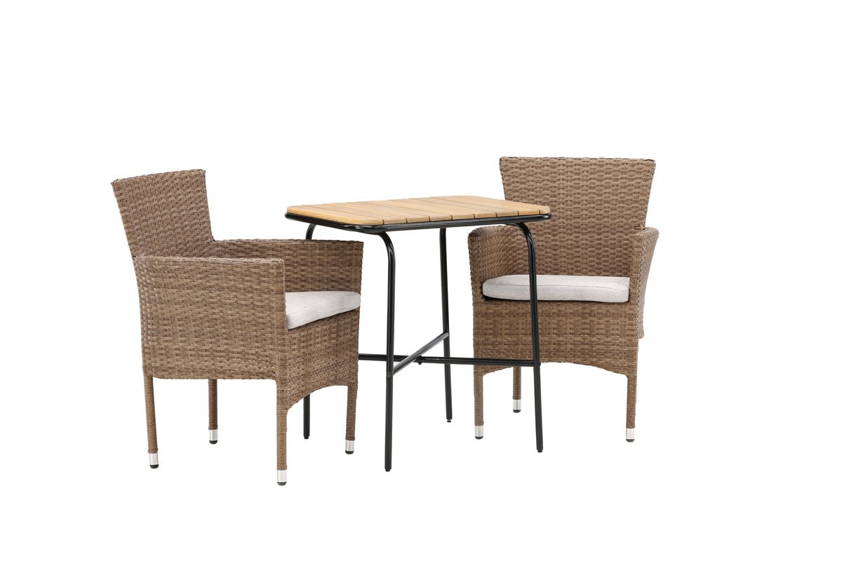 Garten Cafegruppe Rieva – 3-teiliges Gartenmöbel-Set mit Tisch aus Akazie und Stahl