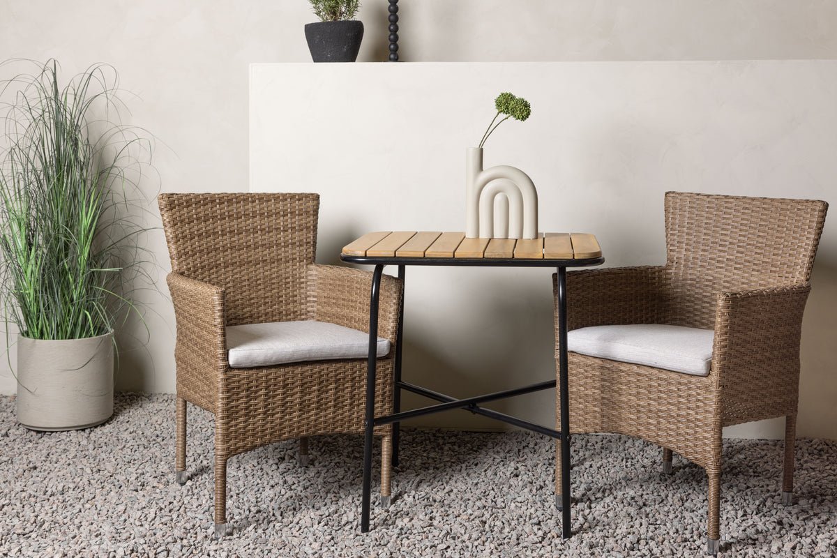 Garten Cafegruppe Rieva – 3-teiliges Gartenmöbel-Set mit Tisch aus Akazie und Stahl