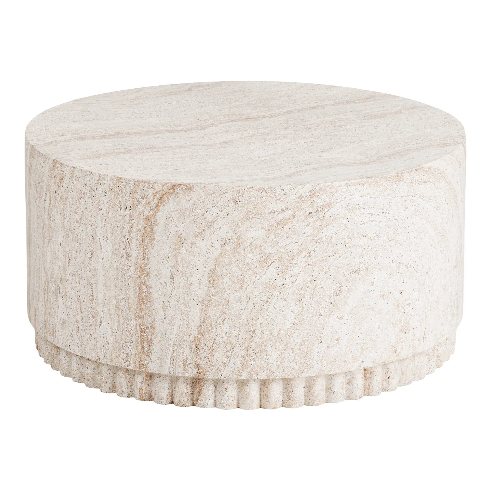 Garten Couchtisch Caluna – mit geriffelter Basis aus Faserlehm in Naturton