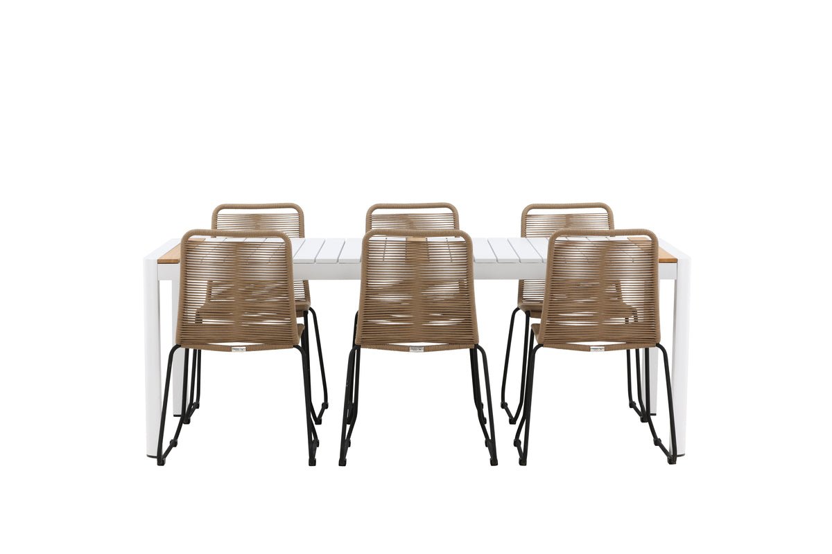 Garten Essgruppe Alvora – 7-teiliges Gartenmöbel-Set in Weiß/Braun