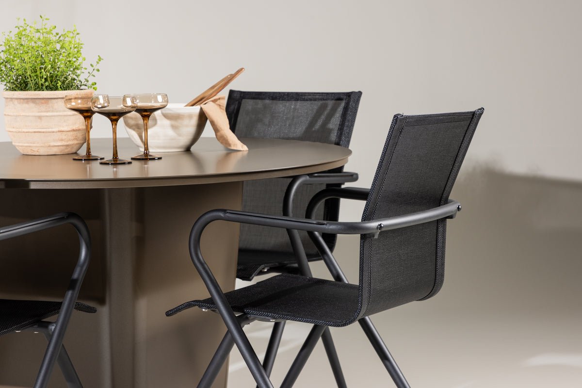 Garten Essgruppe Grace – 5-teiliges Gartenmöbel-Set mit braunem runden Tisch