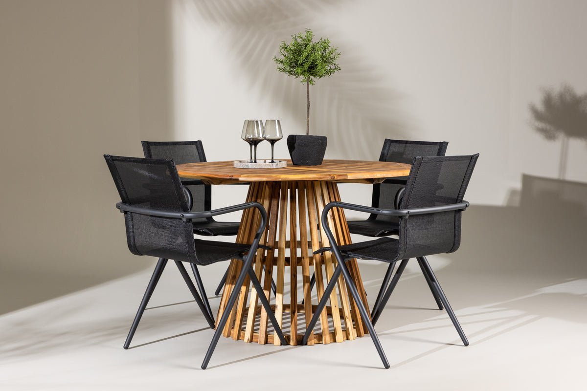 Garten Essgruppe Leone – 5-teiliges Gartenmöbel-Set mit rundem Tisch aus Akazie