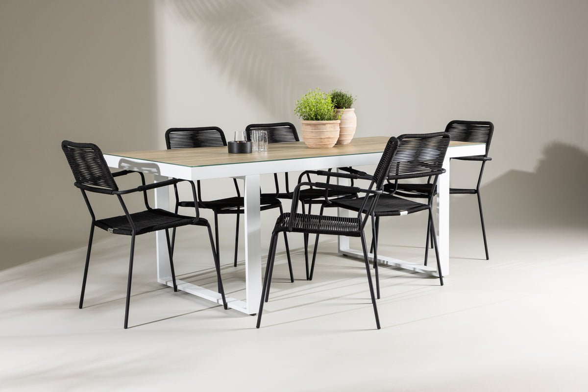 Garten Essgruppe Levrin – 7-teiliges Gartenmöbel-Set in Schwarz/Weiß
