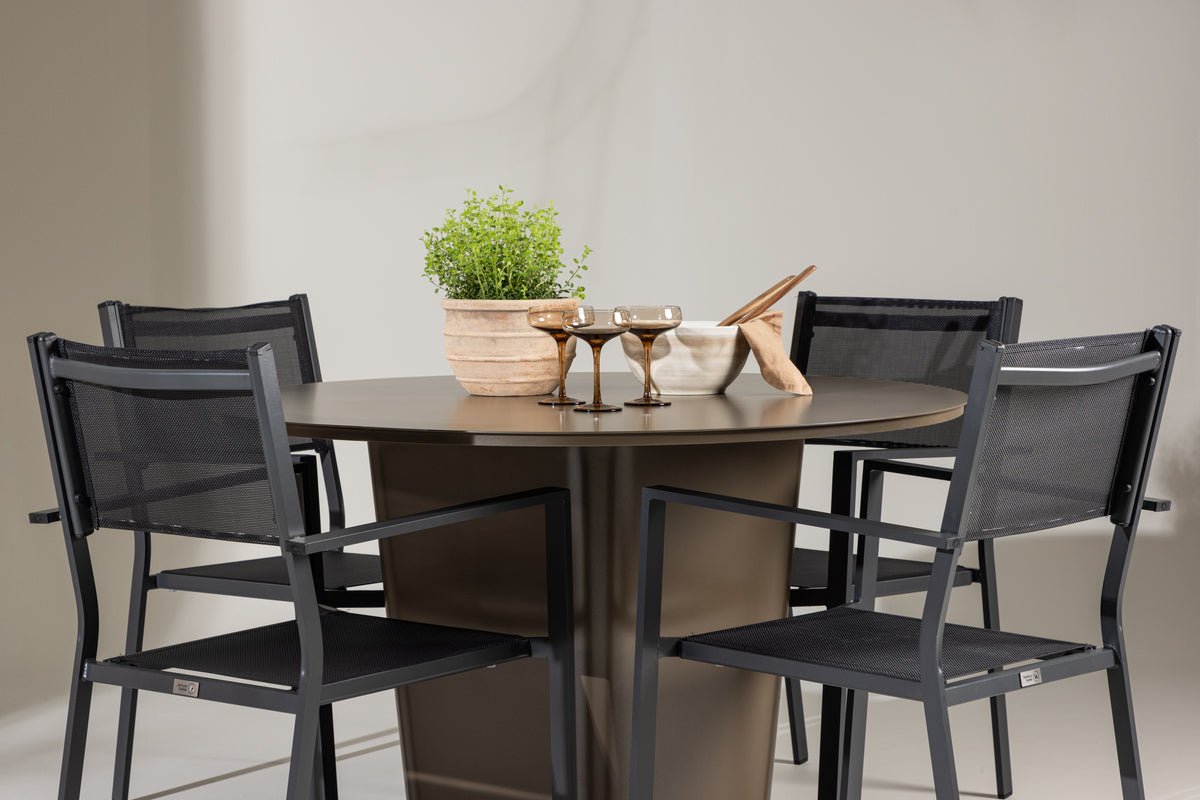 Garten Essgruppe Nordic – 5-teiliges Gartenmöbel-Set mit braunem Tisch aus Aluminium