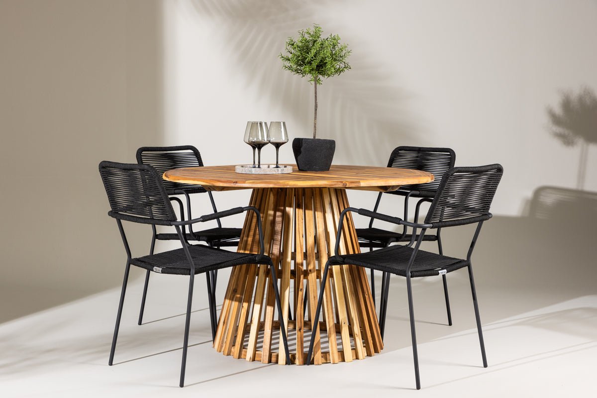 Garten Essgruppe Samira – 5-teiliges Gartenmöbel-Set mit rundem Tisch aus Akazie
