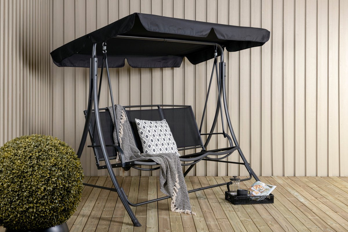 Garten Hollywoodschaukel Madeira - mit Polyesterbezug und Stahlgestell in Schwarz