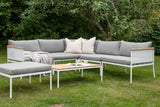 Garten Loungeset Luana – in Weiß & Schwarz mit Teak-Tisch & Polstern