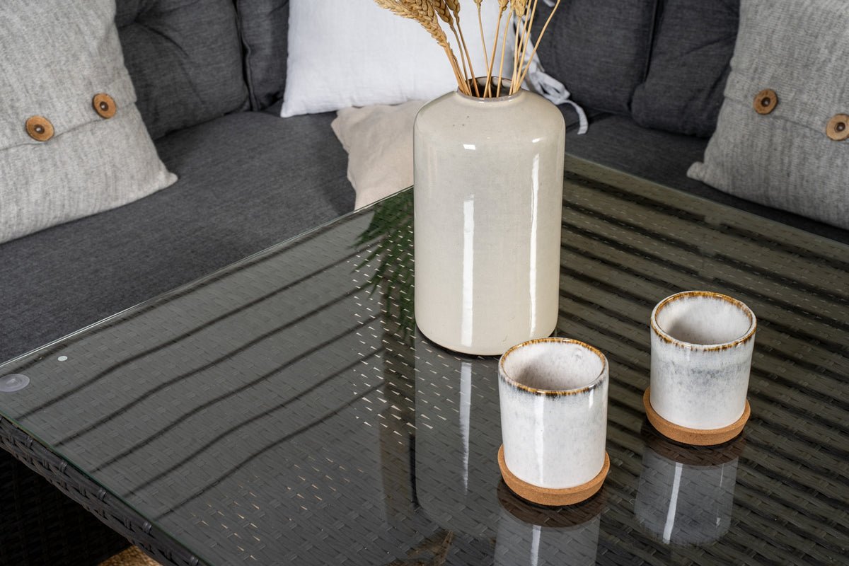 Garten Loungeset Olivia – mit Ecksofa & Glas-Couchtisch in zwei Farben