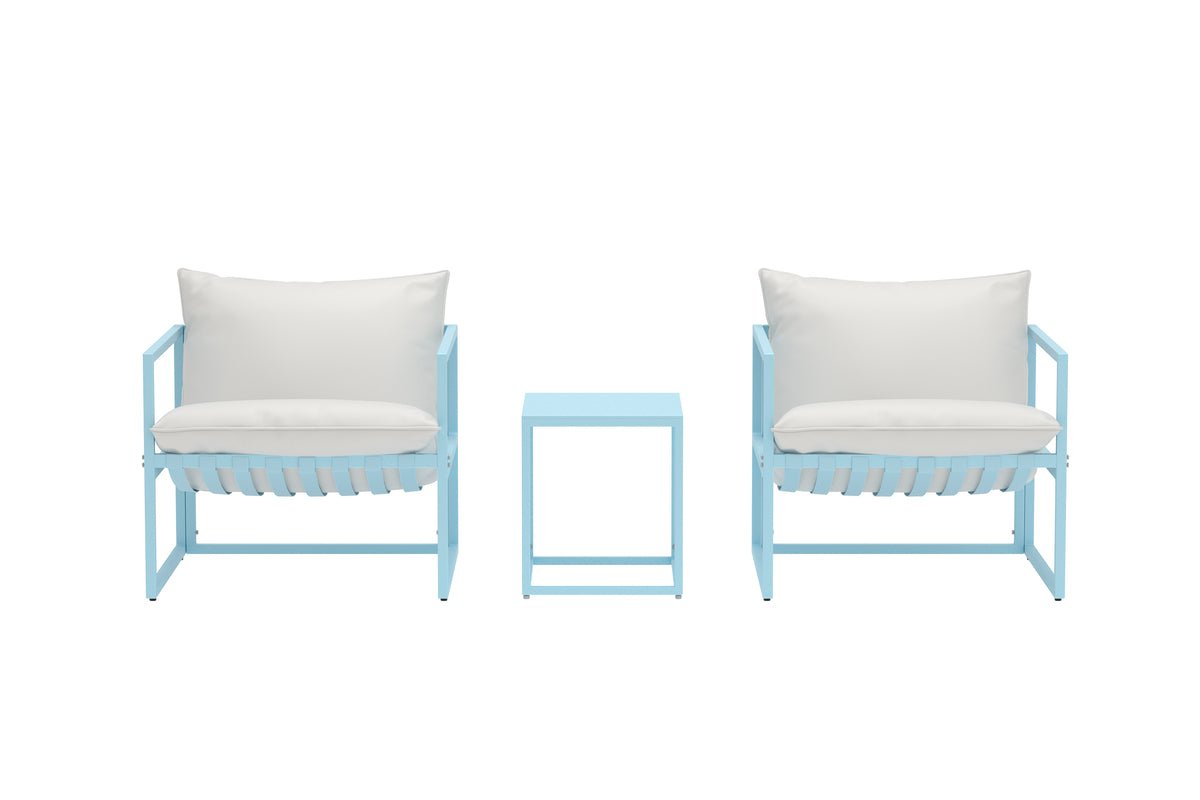 Garten Loungeset Vero – 3-teiliges Set in Hellblau inklusive Kissen