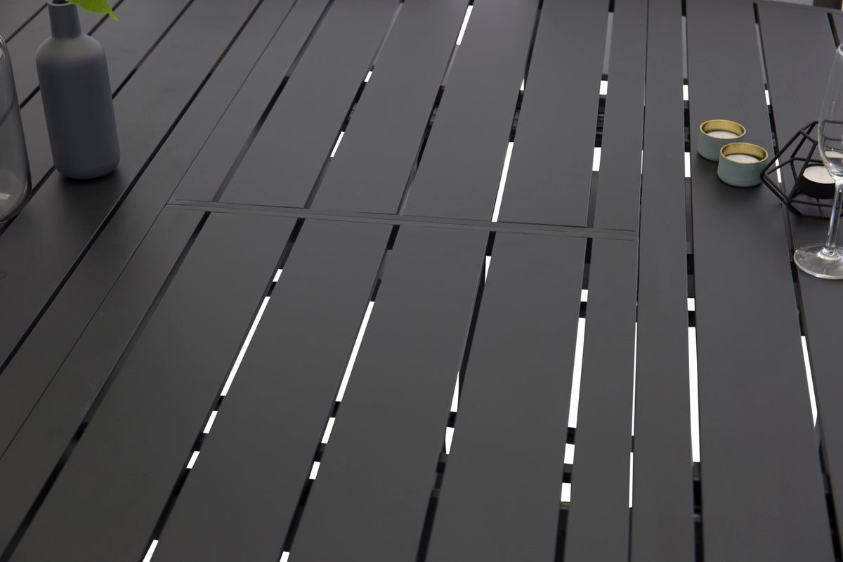 Gartentisch Savina - runder, schwarzer Tisch mit Ausziehfunktion