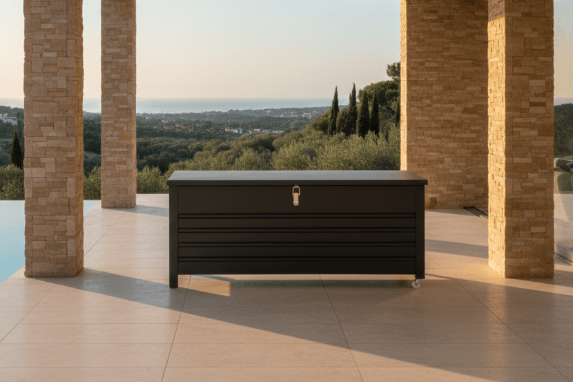 Garten Kissenbox Ludmilla - schwarze Aluminiumkonstruktion inkl. Innentasche