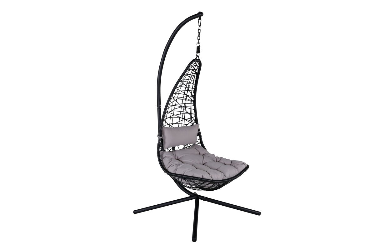 Hängesessel Brittany - aus Rattan/Metall in Schwarz, Grau