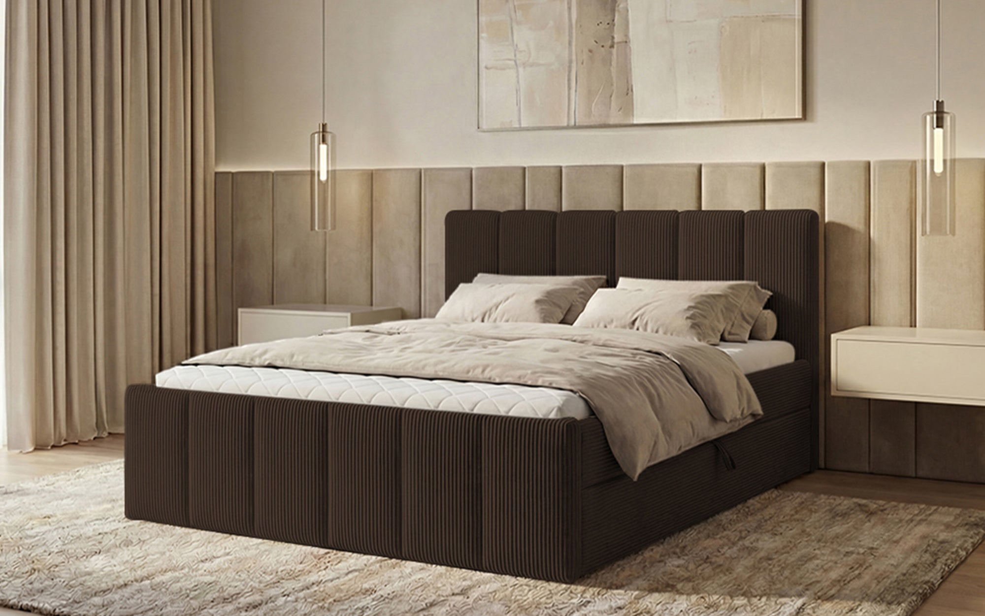 Boxspringbett Siena mit hochklappbarem Stauraum in Cord