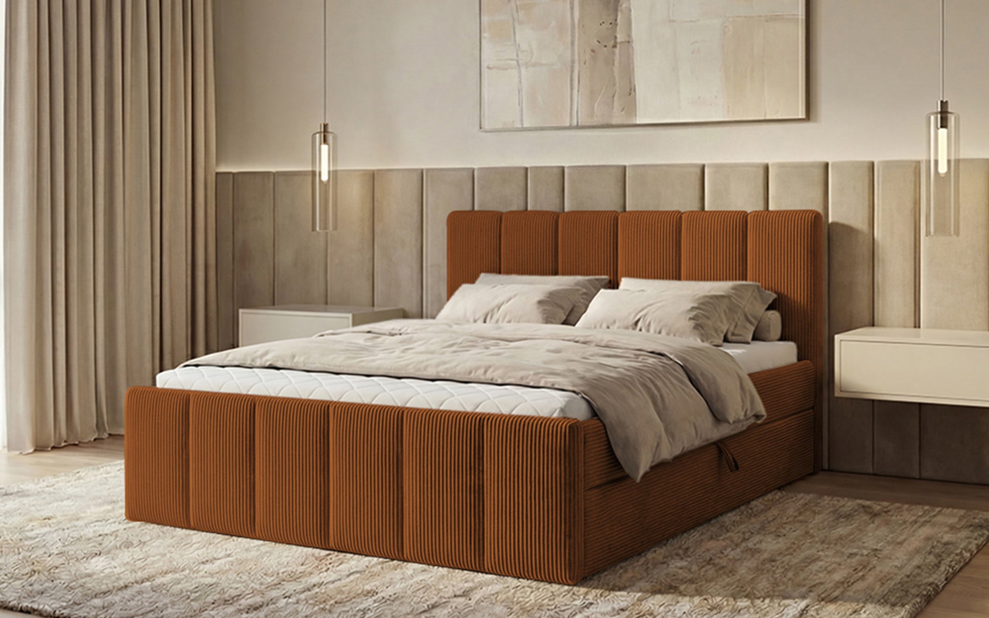 Boxspringbett Siena mit hochklappbarem Stauraum in Cord
