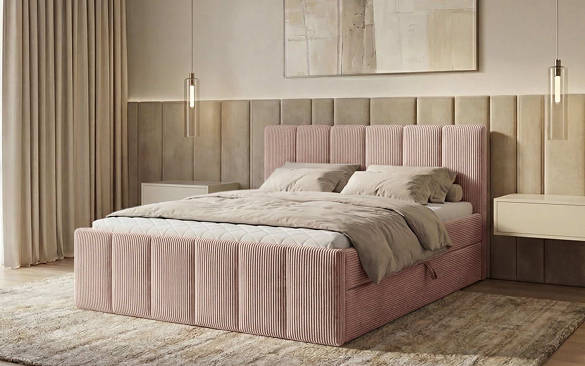 Boxspringbett Siena mit hochklappbarem Stauraum in Cord