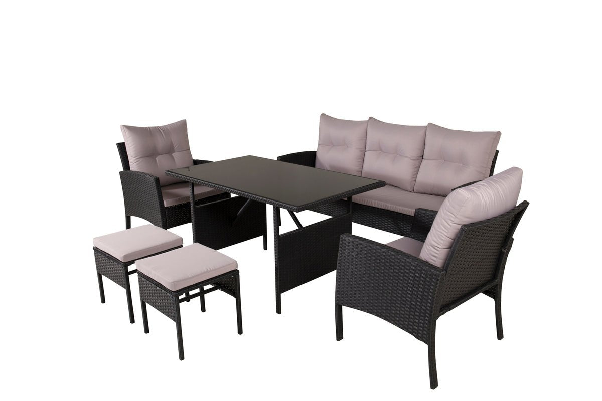Loungeset Ruby - aus schwarzem Rattan mit grauen Kissen