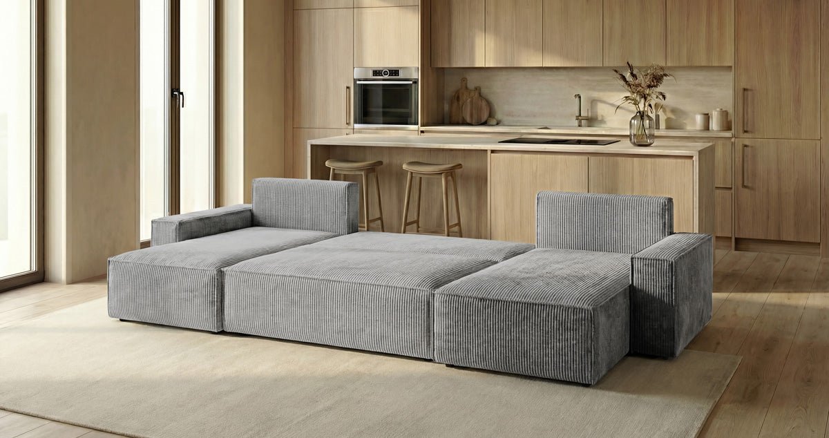 Designer Sofa Lunaro U Mini mit Schlaffunktion und Stauraum in Cord