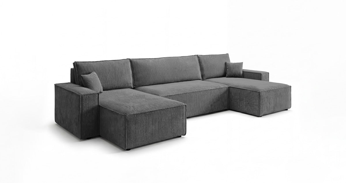 Designer Sofa Lunaro U Mini mit Schlaffunktion und Stauraum in Cord