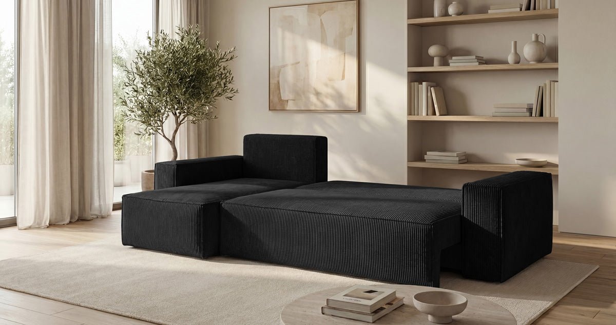Designer Sofa Lunaro Mini mit Schlaf- und Klappfunktion in Cord