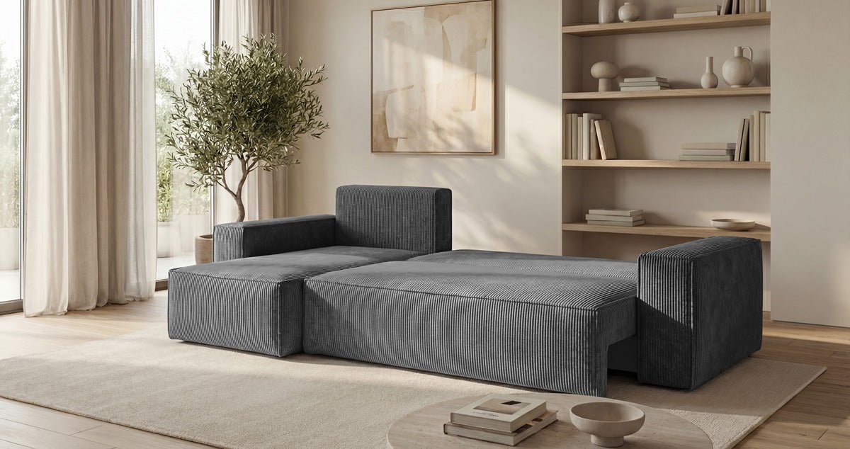 Designer Sofa Lunaro Mini mit Schlaf- und Klappfunktion in Cord