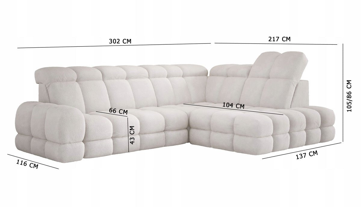Designer Sofa Lima L mit elektrischer Schlaffunktion in Bouclé