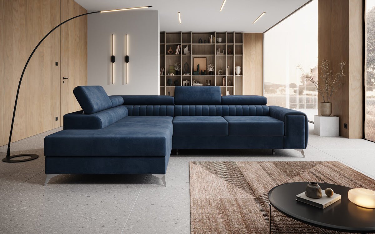Designer Sofa Aurea L mit Schlaf- und Klappfunktion in Samt