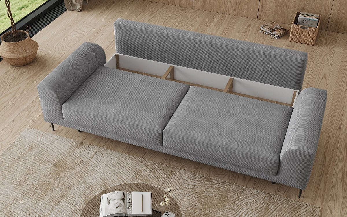 Designer 3 Sitzer Sofa Bloom in Cord mit Schlaffunktion und Stauraum