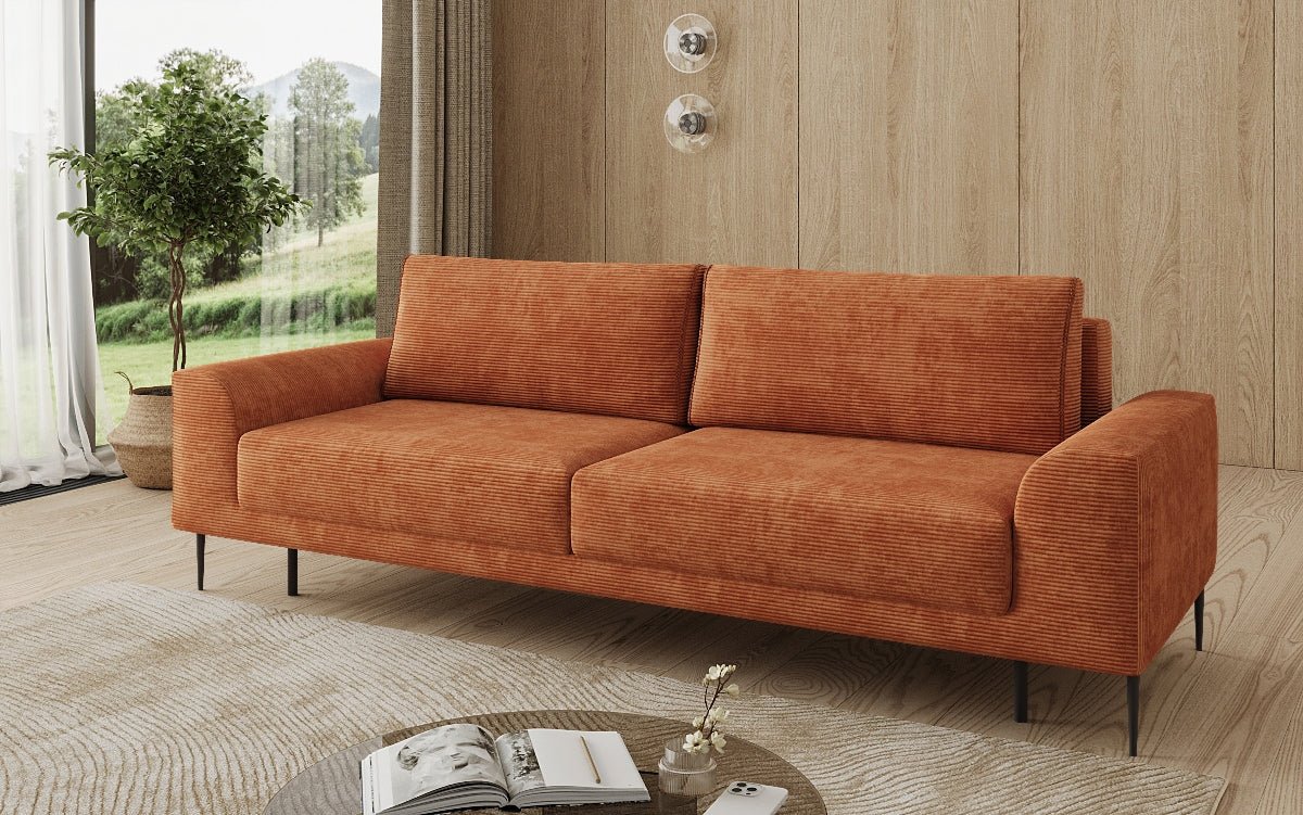 Designer 3 Sitzer Sofa Bloom in Cord mit Schlaffunktion und Stauraum