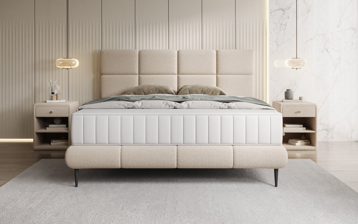 Boxspringbett Nessa mit hohen Füßen in Teddy Bouclé