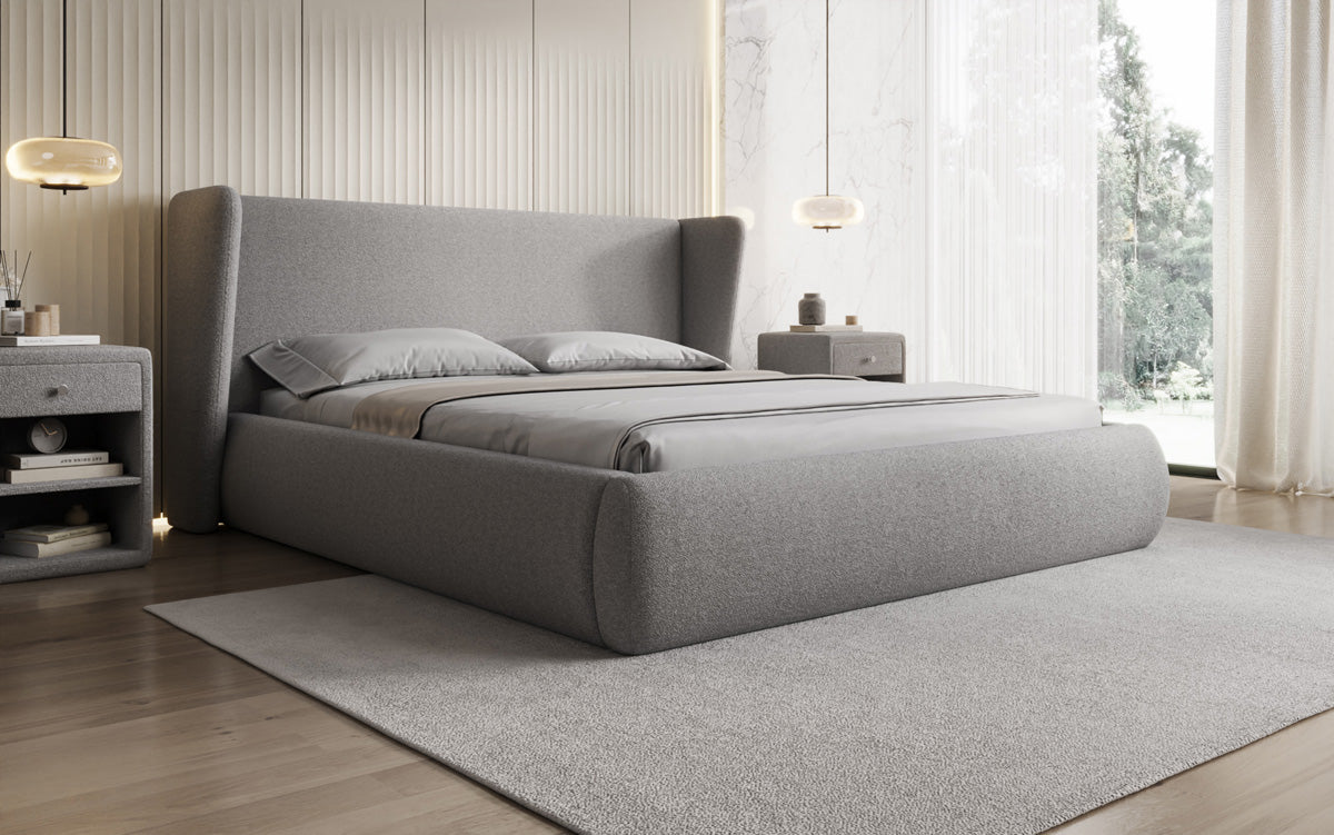 Designer Polsterbett Rosalie in Teddy Bouclé mit Stauraum
